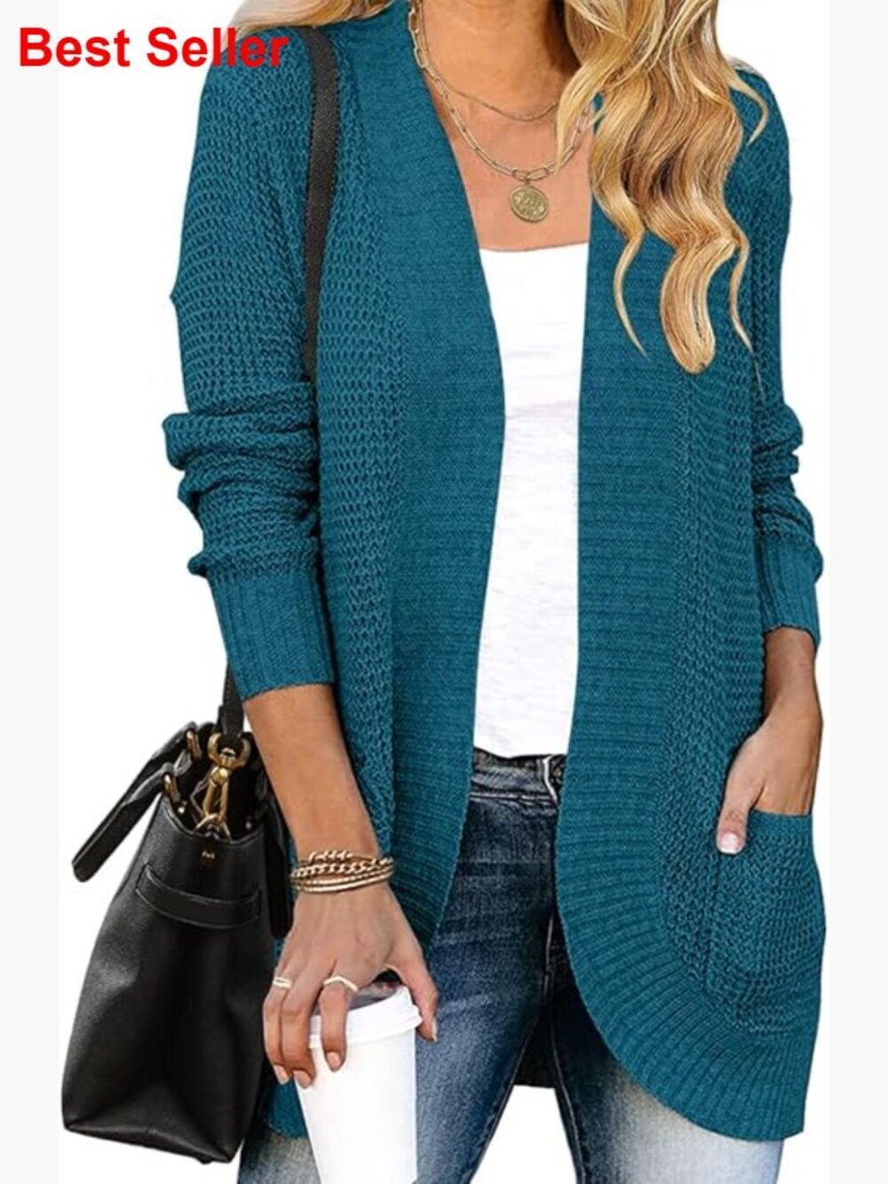 Long Sleeve Open Front Cardigan Chunky Knit Draped Sweater